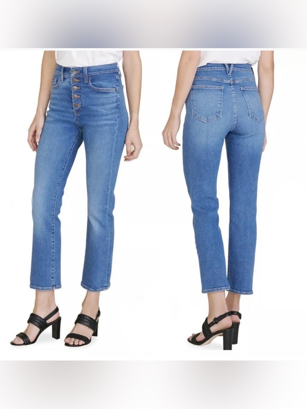 Veronica Beard Carolyn Button Fly High Rise Baby Bootcut Jeans Cropped Size 26
